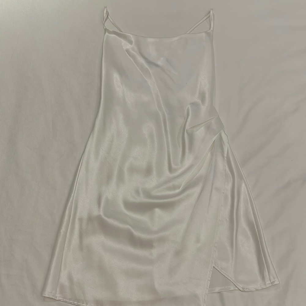 Angel Biba Satin Slip Mini Dress in Ivory